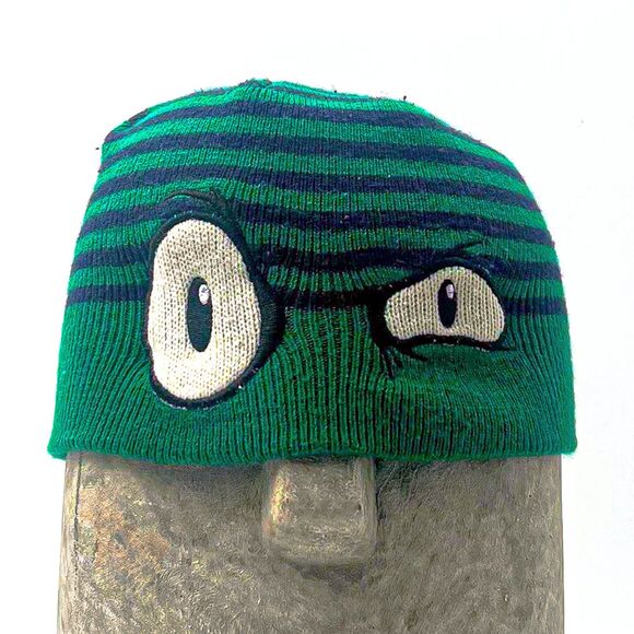 Y2K Embroidered Striped Crazy Eyes JNCO Style Beanie - Picture 1 of 4